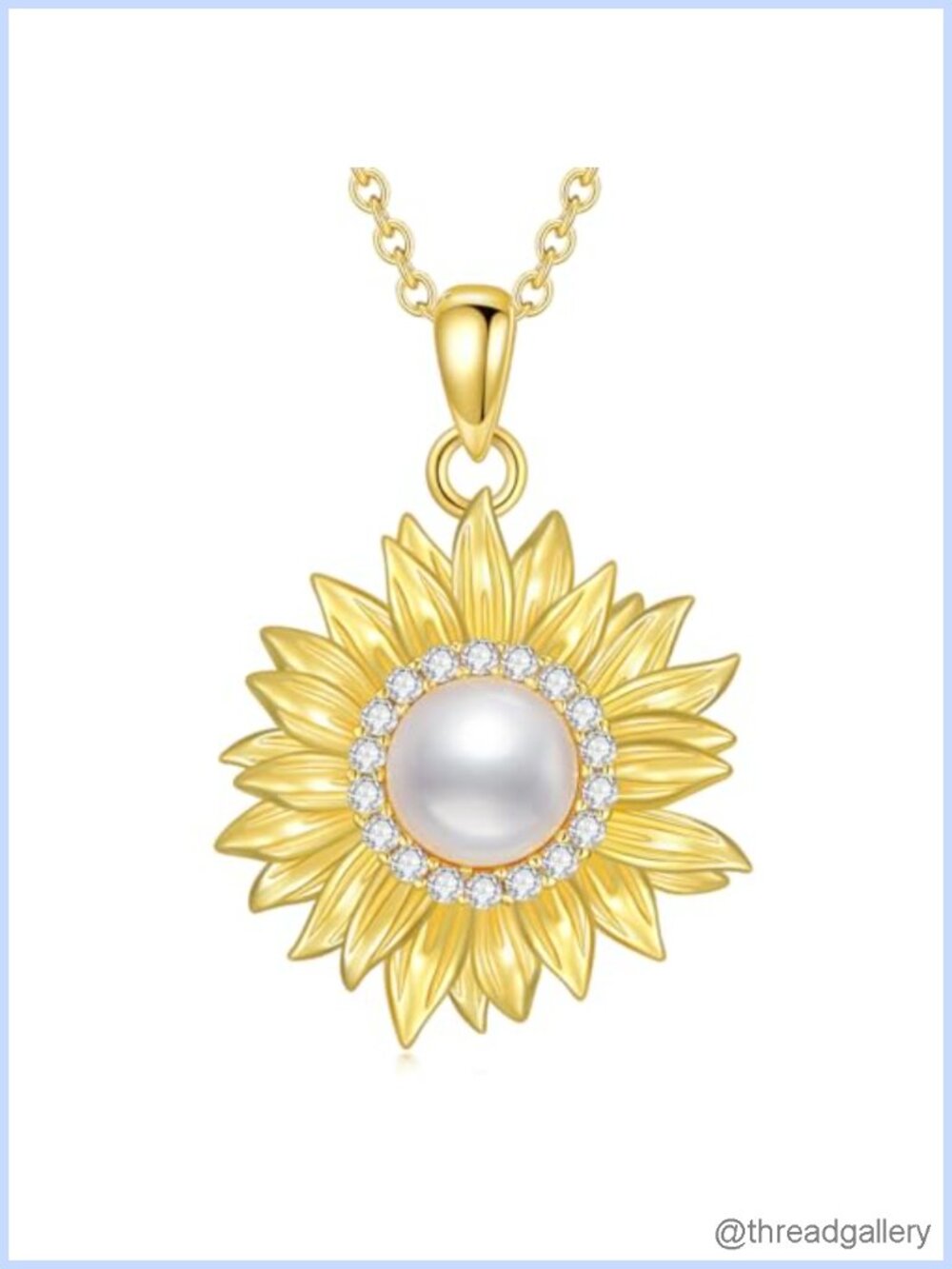 925 Sterling Silver Sunflower Pearl Necklace 18K Gold Plated Pendant